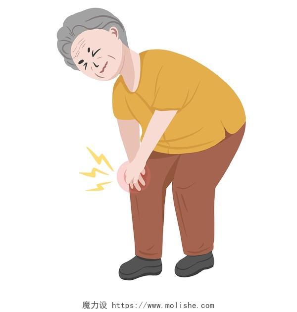 膝盖痛风湿疼弯着腰的上年纪的女性老人膝盖痛风湿疼痛元素